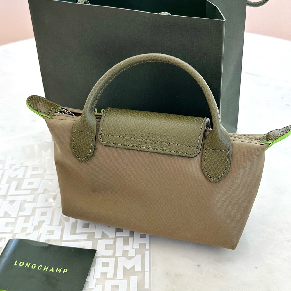 Longchamp Mini Top-Handle Bag in Olive Green with Lime Trim - Picture 5 of 5